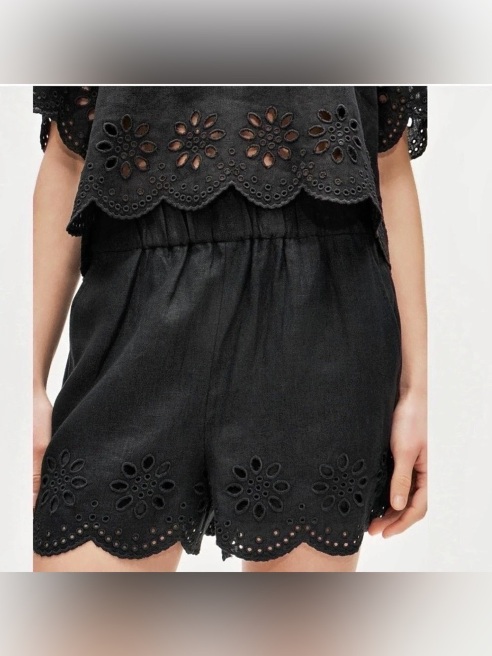 J.Crew Tropez eyelet short in linen Black Size-S. NWT